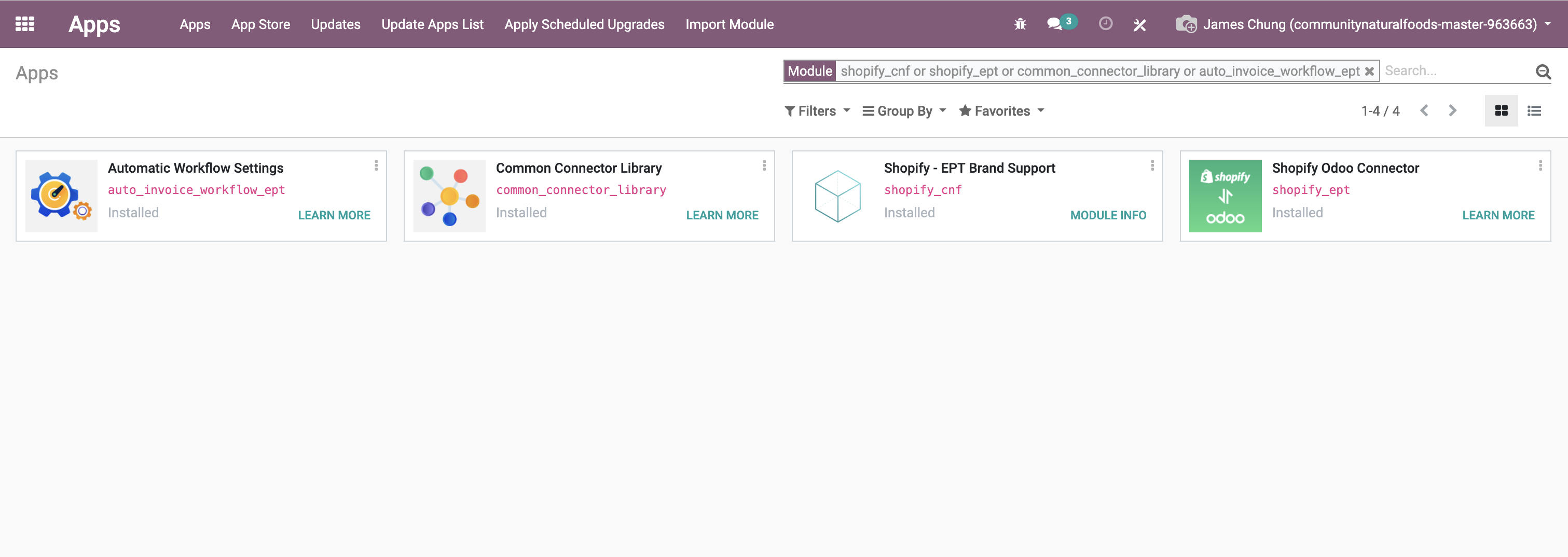 Installed Shopify Modules